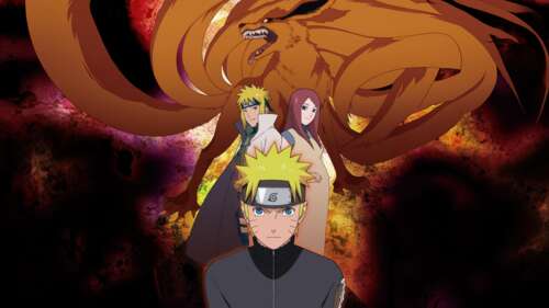 Naruto Uzumaki, Minato Namikaze, Kushina Uzumaki, and Kurama from the Naruto anime... wallpaper
