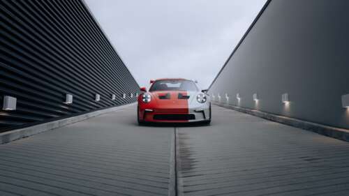 A highly detailed, 8K resolution close-up of a 2024 Porsche 911 GT3 RS sports car... background images hd