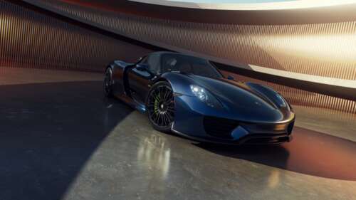 A high-detail, cinematic shot of a sleek Porsche 918 Spyder luxury exotic sports... free wallpaper