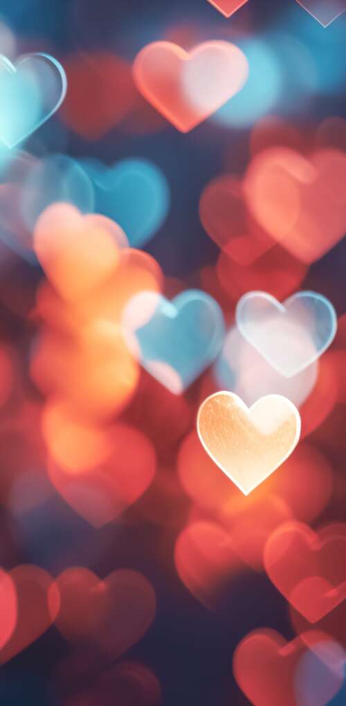 Soft focus bokeh background with glowing red and pink hearts for Valentine's Day. wallpaper