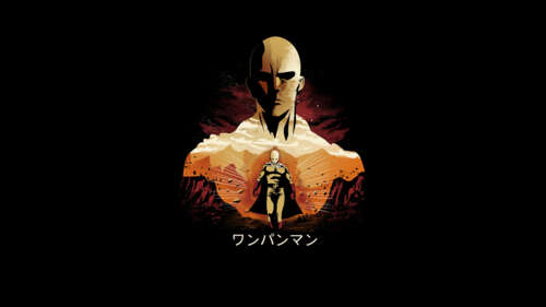 A minimalist portrait of Saitama from One Punch Man against a solid black background. wallpaper