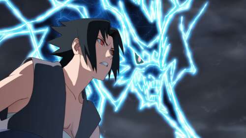 Sasuke Uchiha from Naruto surrounded by intense blue lightning strikes and electrical... wallpaper
