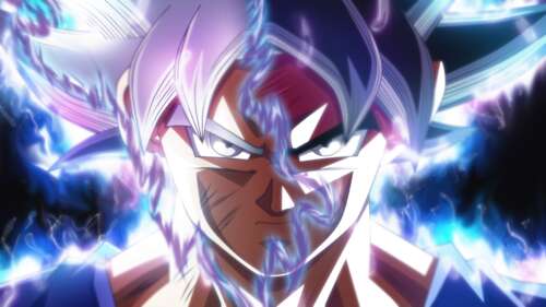 Son Goku from Dragon Ball Super in his Perfected Ultra Instinct form with silver... wallpaper