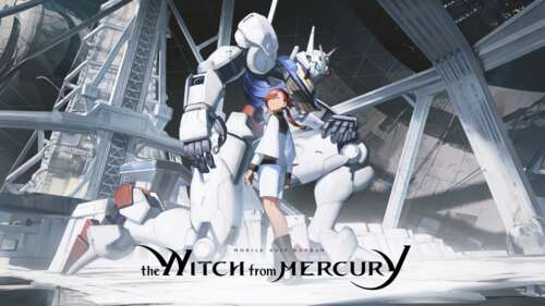 Suletta Mercury standing with the Gundam Aerial mobile suit from Mobile Suit Gundam:... wallpaper