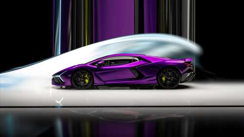 A cinematic, high-resolution view of a Lamborghini Revuelto supercar featuring its... wallpaper