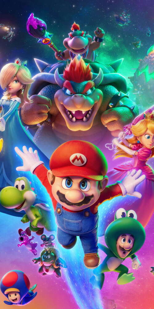 Cinematic movie poster for The Super Mario Galaxy Movie featuring Mario, Rosalina,... mobile wallpaper