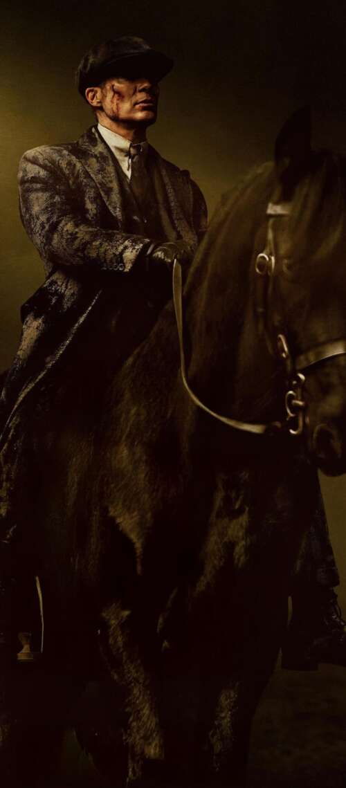 A dark, cinematic close-up of Thomas Shelby from Peaky Blinders, featuring Cillian... download free wallpaper for phone