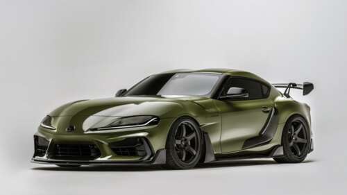 A highly detailed 5K rendering of a Toyota GR Supra sports car free wallpaper
