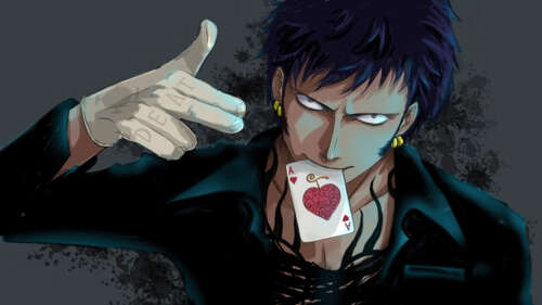 Artistic depiction of Trafalgar Law from One Piece featuring Heart Pirate elements... wallpaper