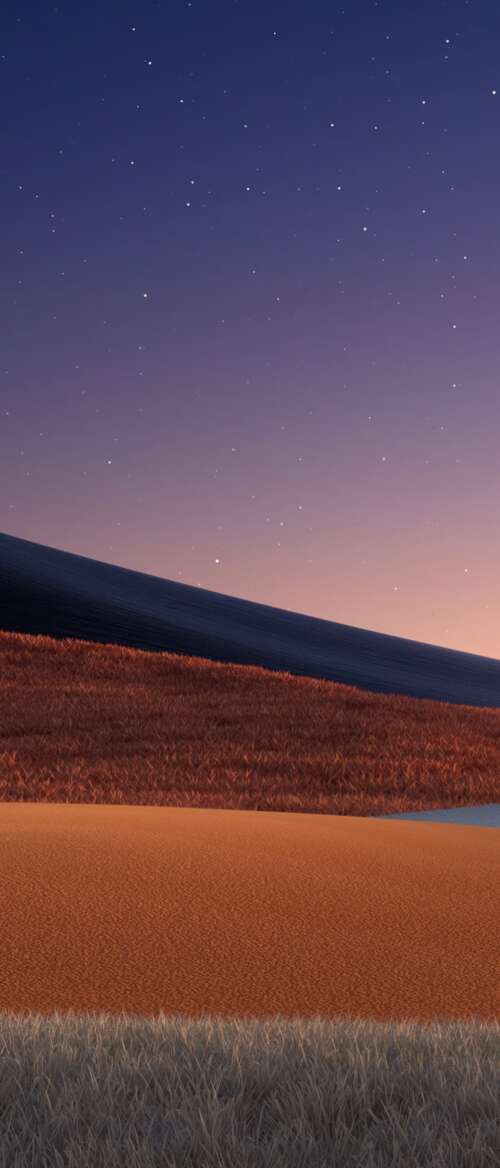 A peaceful landscape of rolling hills and a grassy field under a starry twilight... wallpaper