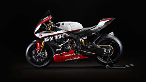 A detailed 8K shot of the 2023 Yamaha R1 GYTR Pro motorcycle featuring anniversary... wallpaper download
