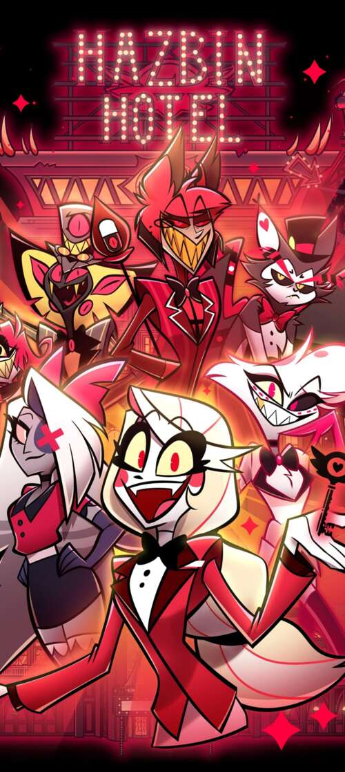 A high-resolution, detailed close-up of Alastor from Hazbin Hotel against a deep... wallpaper