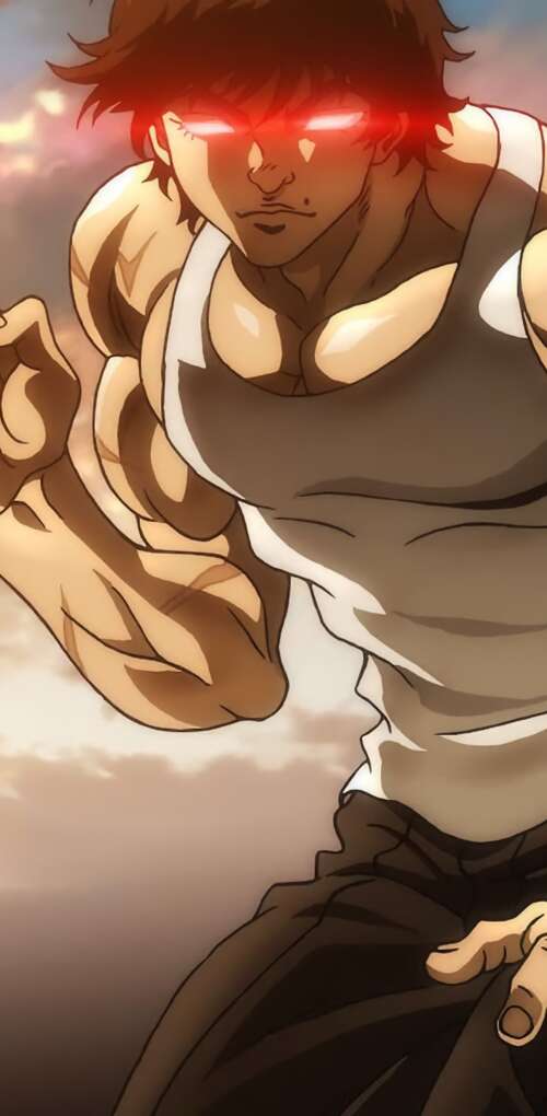 A hyper-muscular Baki Hanma from the Baki anime series displaying incredible physical... wallpaper