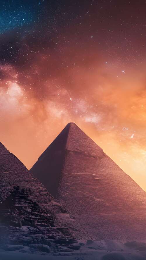 The Great Pyramids of Giza illuminated by the starlight of the Milky Way galaxy in... wallpaper