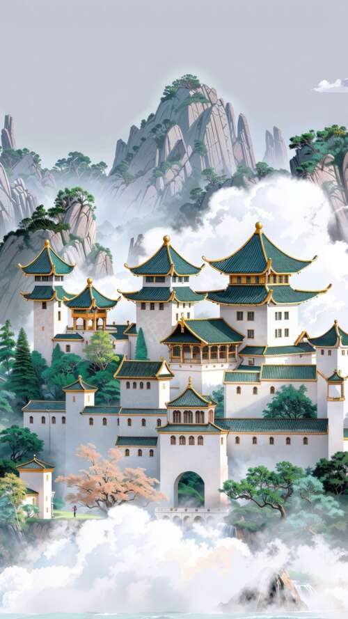 Celestial Peaks: The Floating Asian Temple