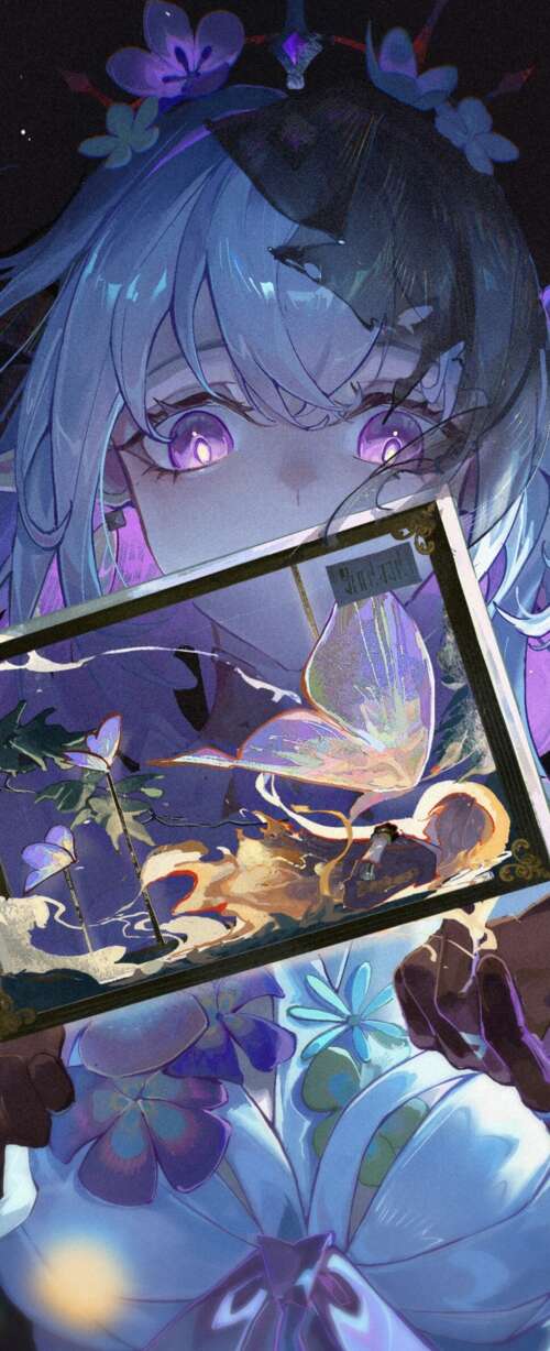 An anime girl with a purple aesthetic and cosmic elements, designed in the style... wallpaper
