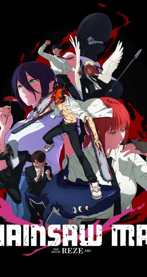 Cinematic anime movie poster for Chainsaw Man - The Movie: Reze Arc featuring Denji... wallpaper