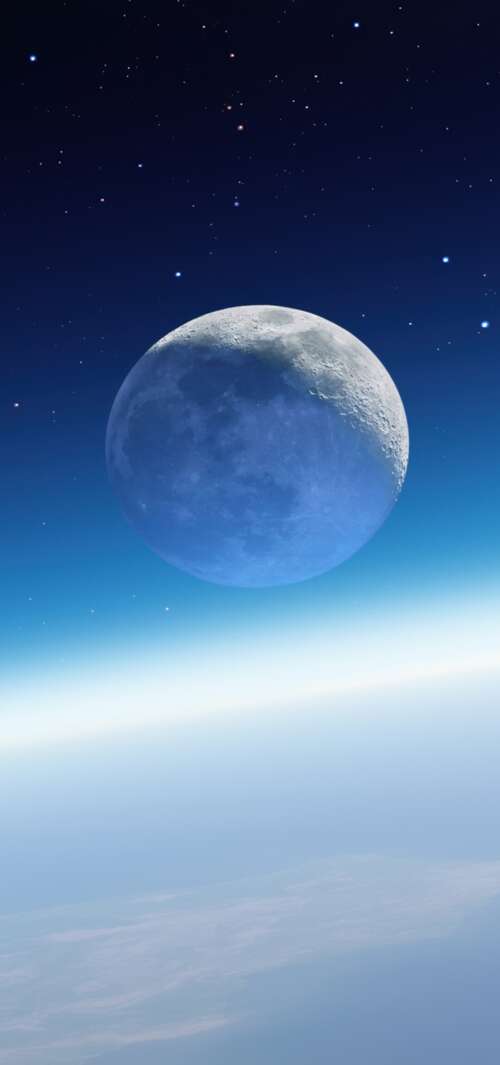 A high-resolution view of Earth and the Moon in outer space with stars, inspired... wallpaper