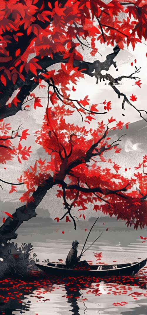A scenic view of Mount Fuji with autumn red maple trees and a Japanese pagoda in... wallpaper