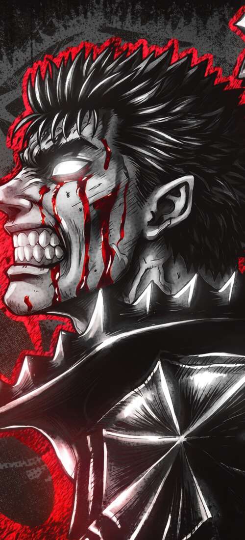 A highly detailed illustration of Guts wearing the Berserker Armor from the Berserk... background images hd