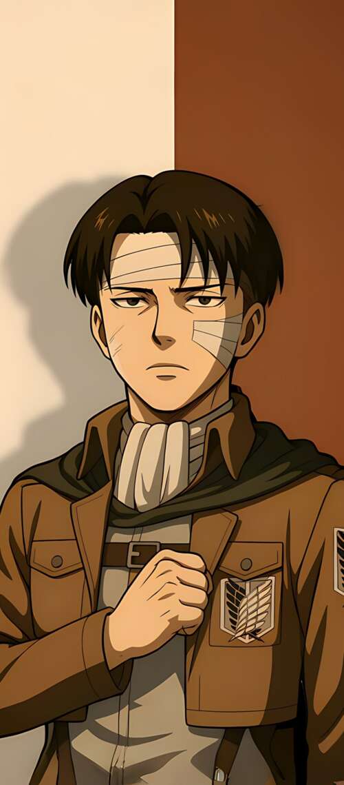 A minimalist high-resolution portrait of Levi Ackerman from Attack on Titan wearing... pictures for wallpaper