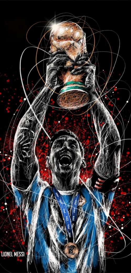Cinematic 5K artwork of football star Lionel Messi celebrating his World Cup 2022... wallpaper photo gallery download