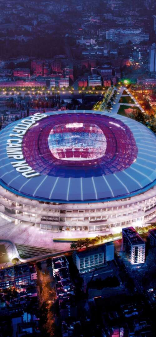 An expansive view of the FC Barcelona football stadium architecture in Spain. background images hd