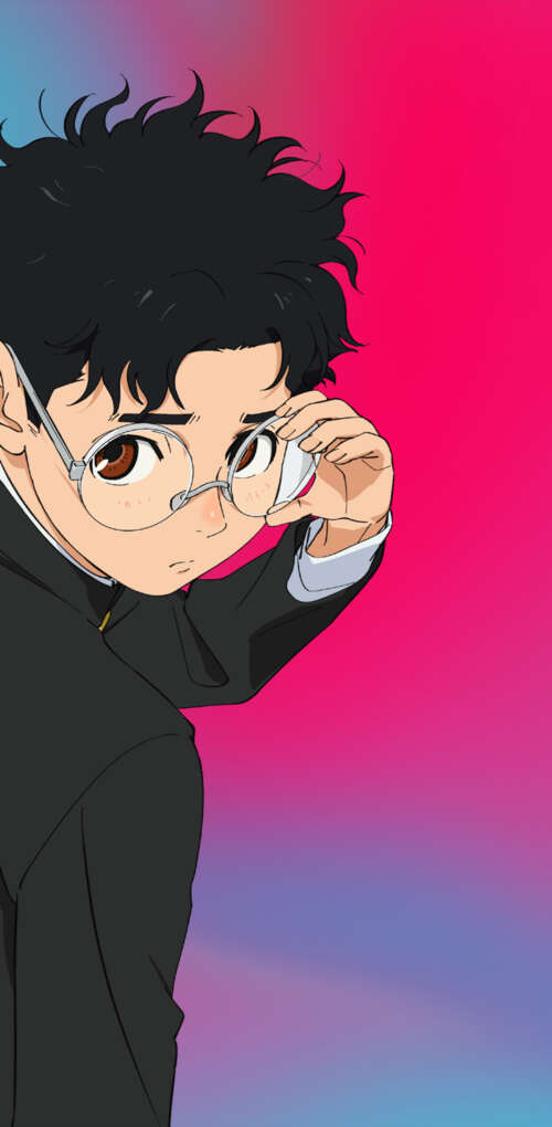 Momo Ayase and Ken Takakura (Okarun) from the anime Dandadan against a gradient background download free phone wallpaper