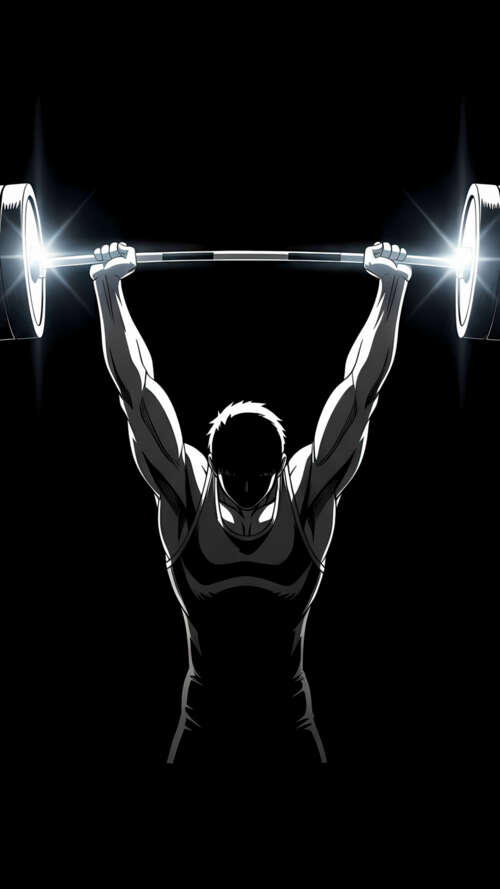 A minimalist, glowing silhouette of an athlete performing a weightlifting movement... wallpaper
