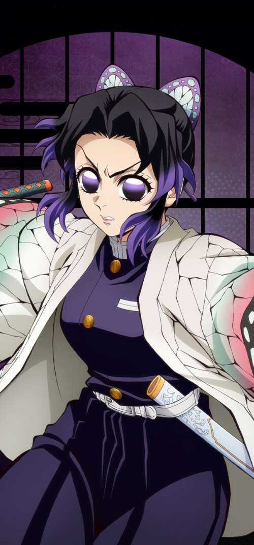 A high-resolution anime portrait of Shinobu Kocho from Demon Slayer: Kimetsu No Yaiba... pictures for wallpaper