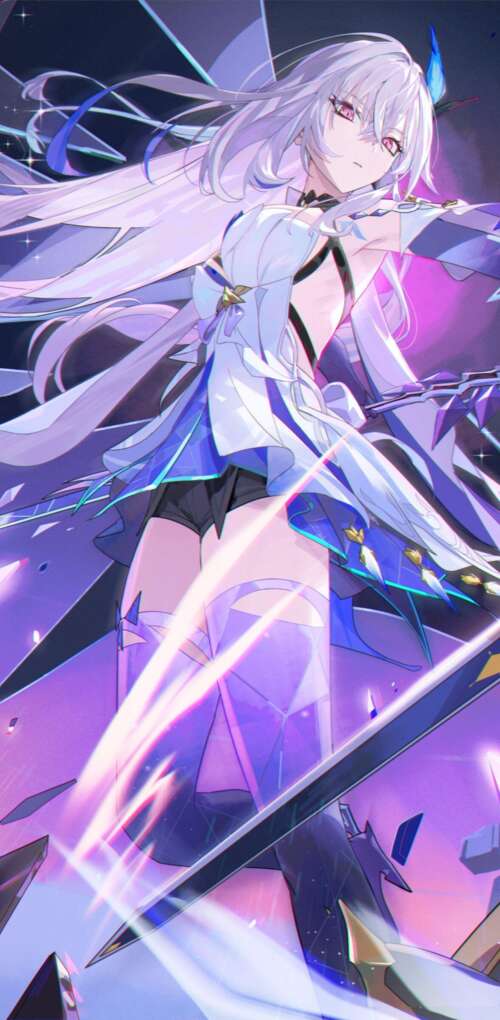 Skirk and Aether from Genshin Impact standing in a highly detailed cosmic and abyssal... pictures for wallpaper