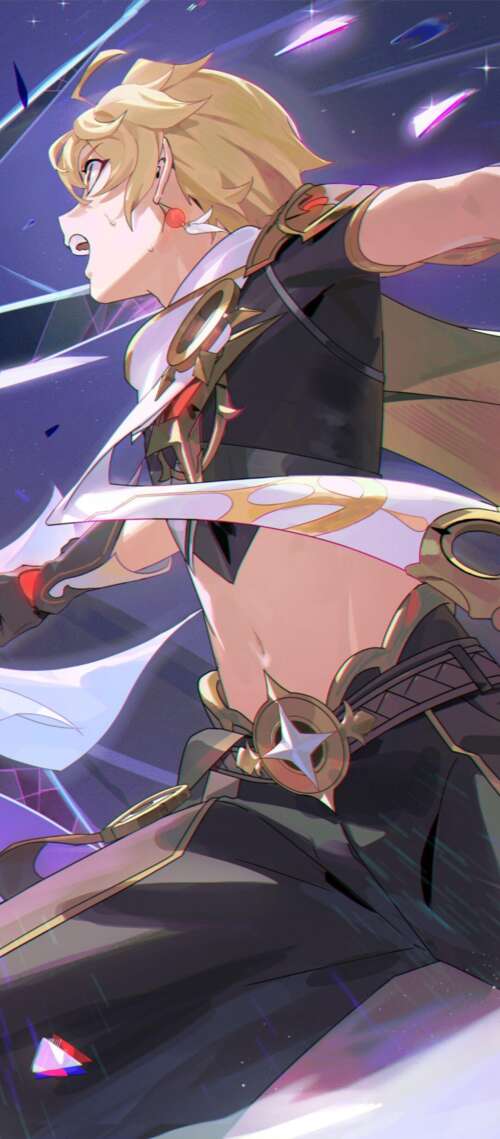 A highly detailed depiction of Skirk and Aether from the game Genshin Impact. hd background
