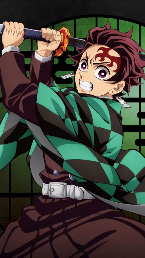 A cinematic anime-style portrait of Tanjiro Kamado from Demon Slayer: Kimetsu No... wallpapers for android