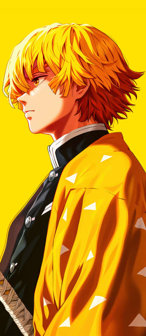 Zenitsu Agatsuma from Demon Slayer: Kimetsu no Yaiba in a yellow monochromatic aesthetic... mobile wallpaper
