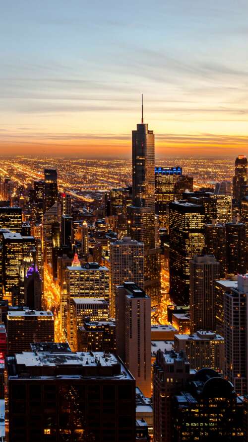 Sunset Over Chicago Skyline