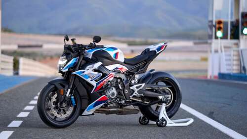 A detailed view of the 2023 BMW M 1000 R, a high-performance hyper roadster superbike. free wallpaper