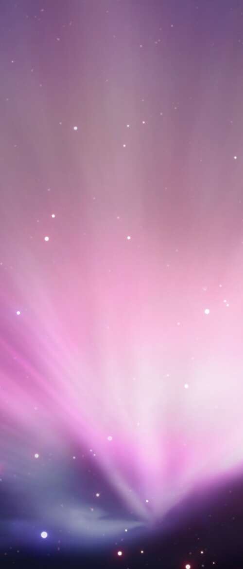 A vibrant pink aurora borealis flowing through a dark night sky filled with twinkling... wallpaper