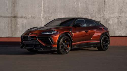 A sleek, matte black 2024 Lamborghini Urus R'Evo featuring the TopCar Design Stealth... free wallpaper
