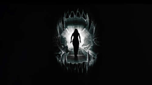 A terrifying Xenomorph creature from the movie Alien: Romulus visible against a dark,... wallpaper download