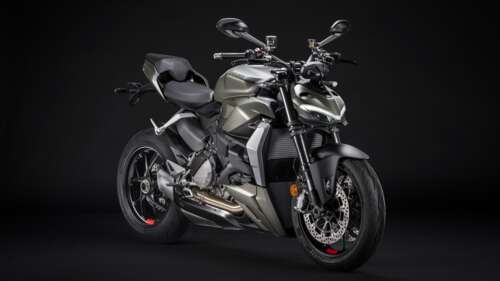 A high-detail, cinematic shot of a 2022 Ducati Streetfighter V2 sports motorcycle... wallpaper