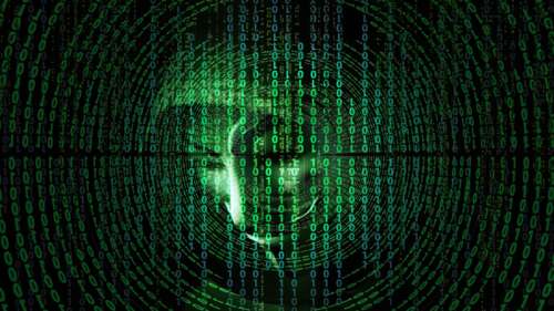 Cybernetic Hacker in Matrix Digital Rain