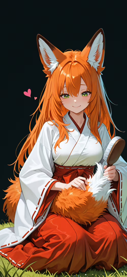 An anime-style fox girl with long orange hair and green eyes, wearing a miko outfit,... Motorola G7 Power wallpaper photo gallery download
