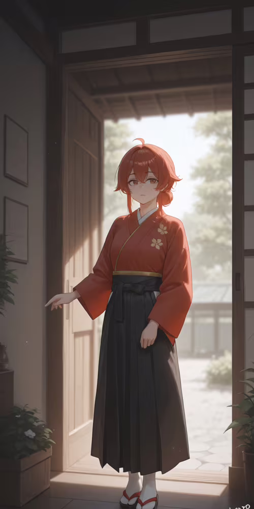 A young anime-style woman with long blonde hair in a long white dress stands in front... free wallpaper