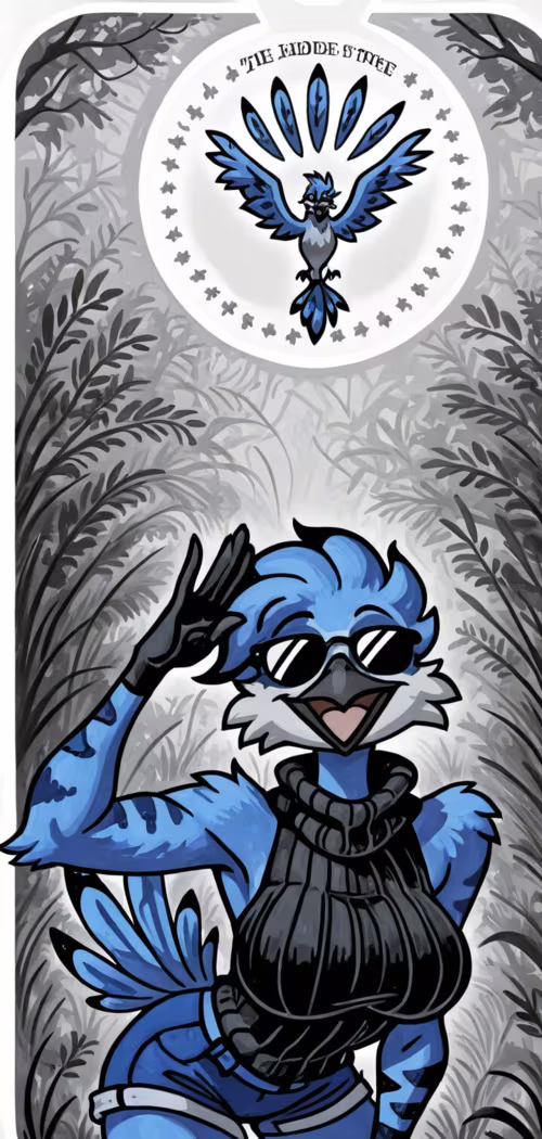 An anthropomorphic female blue jay with blue and white feathers, wearing sunglasses... wallpaper photo gallery download