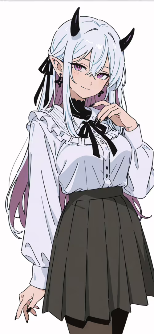 An anime-style illustration of a demon girl with long white hair, purple eyes, and... Apple iPhone 11 free hd wallpapers