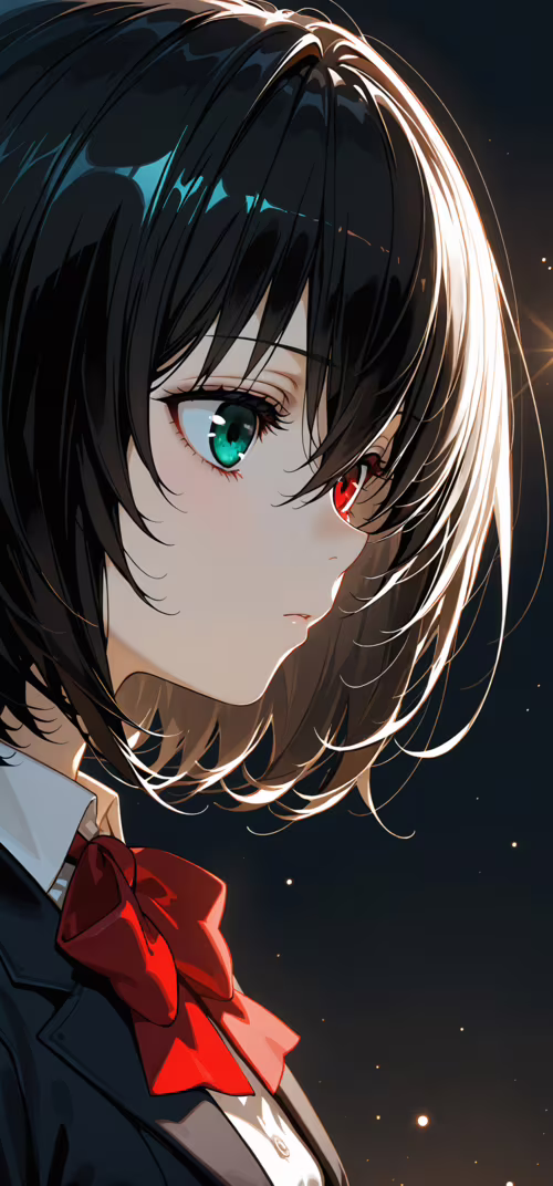 A close-up illustration of Misaki Mei from the anime 'Another', shown in profile....