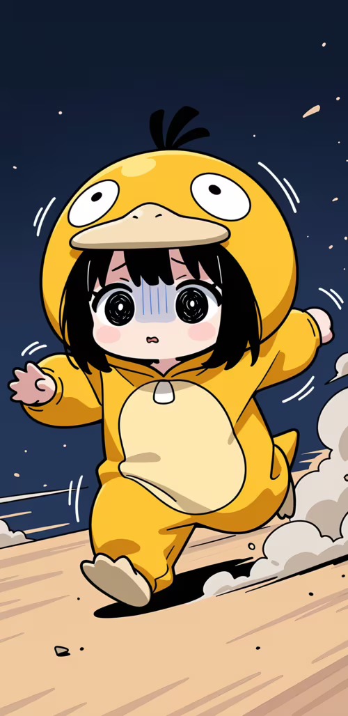 A cute chibi girl with short black hair and spiral eyes, wearing a yellow Psyduck... Samsung Galaxy S9 plus cell phone backgrounds free