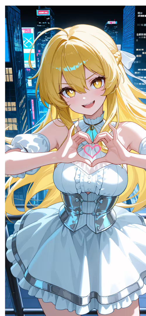 Anime character Shokuhou Misaki with long blonde hair and a white dress smiling and...