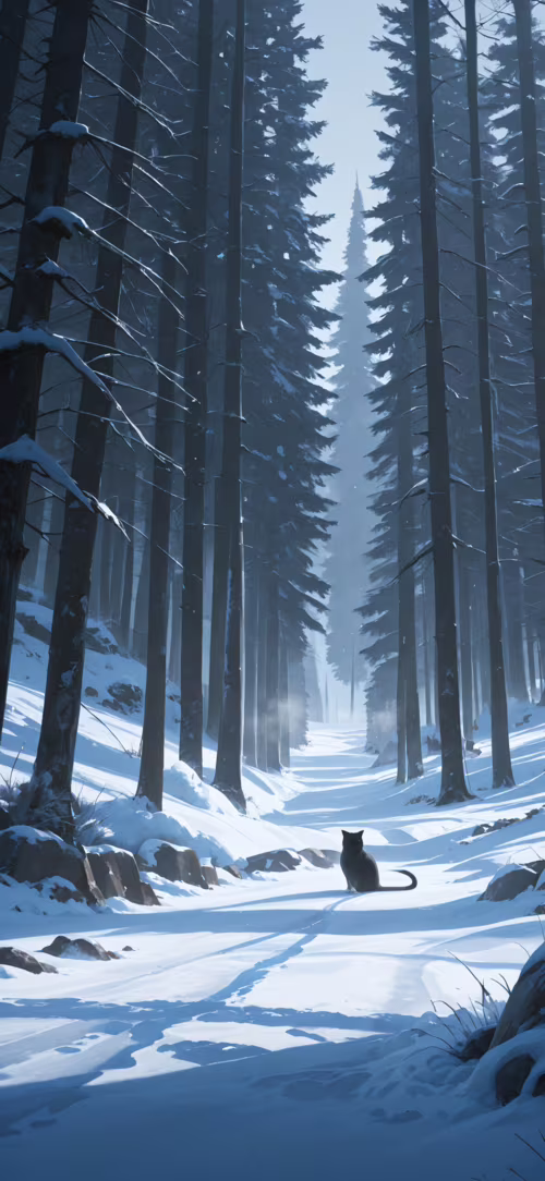 A winding snow-covered road leads through a forest of pine trees towards a massive,... wallpaper photo gallery download