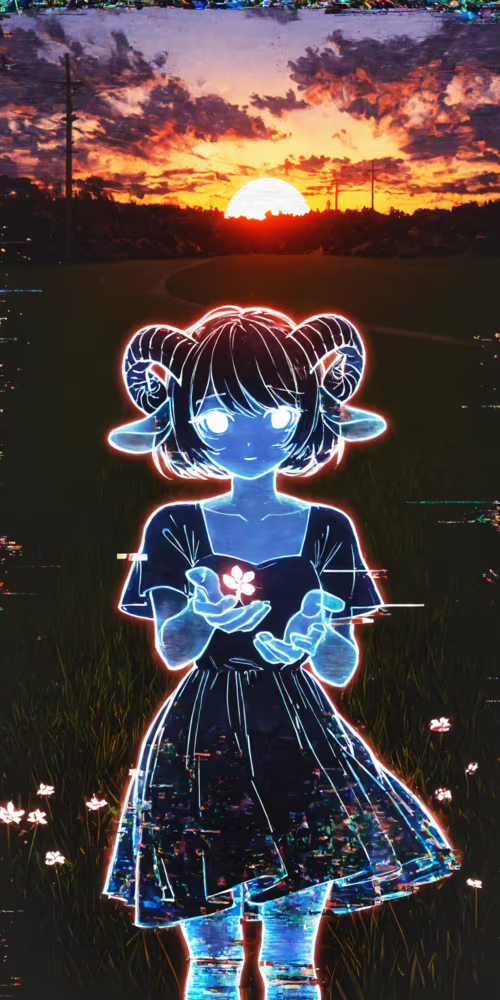 An anime-style illustration of a translucent girl with glowing white outlines and...